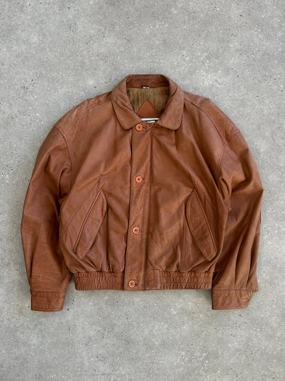 Vintage 1980s Leather Bomber Jacket - L