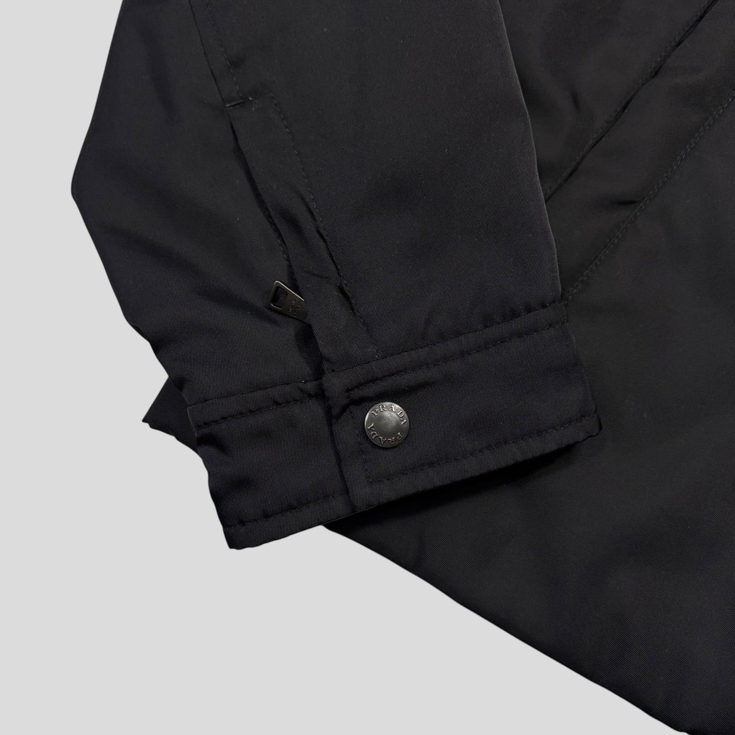 Prada 2013 Triangle Logo Gabardine Nylon & Leather Blouson Jacket - L/XL | O/S, Black