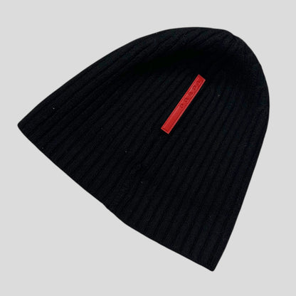 Prada Sport 2006 Black Ribbed Wool Fisherman’s Beanie - M