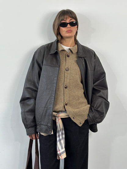 Vintage 1990s Concealed Placket Leather Bomber Jacket - XL/XXL