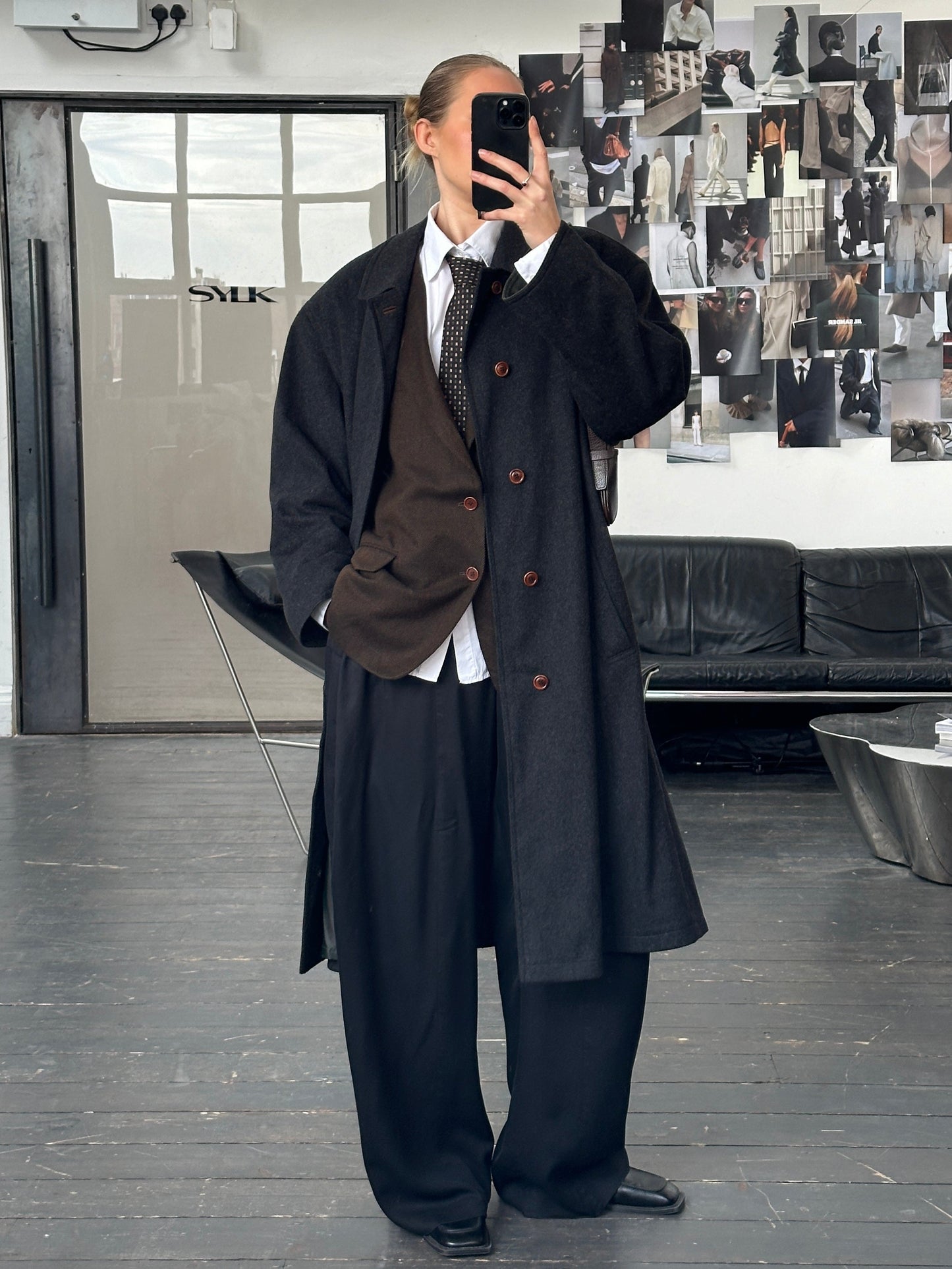 Vintage 1990s Wool Cashmere Concealed Placket Coat - XL