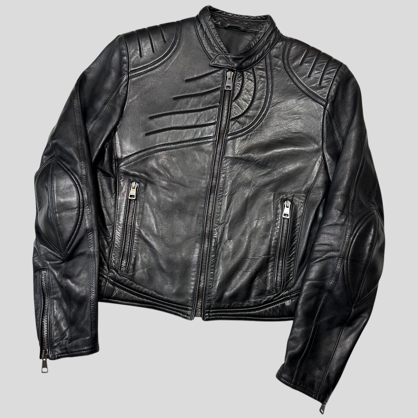 Gucci by Tom Ford AW00 Runway Spiral Leather Padded Moto Jacket - IT50 | Default Title, Black