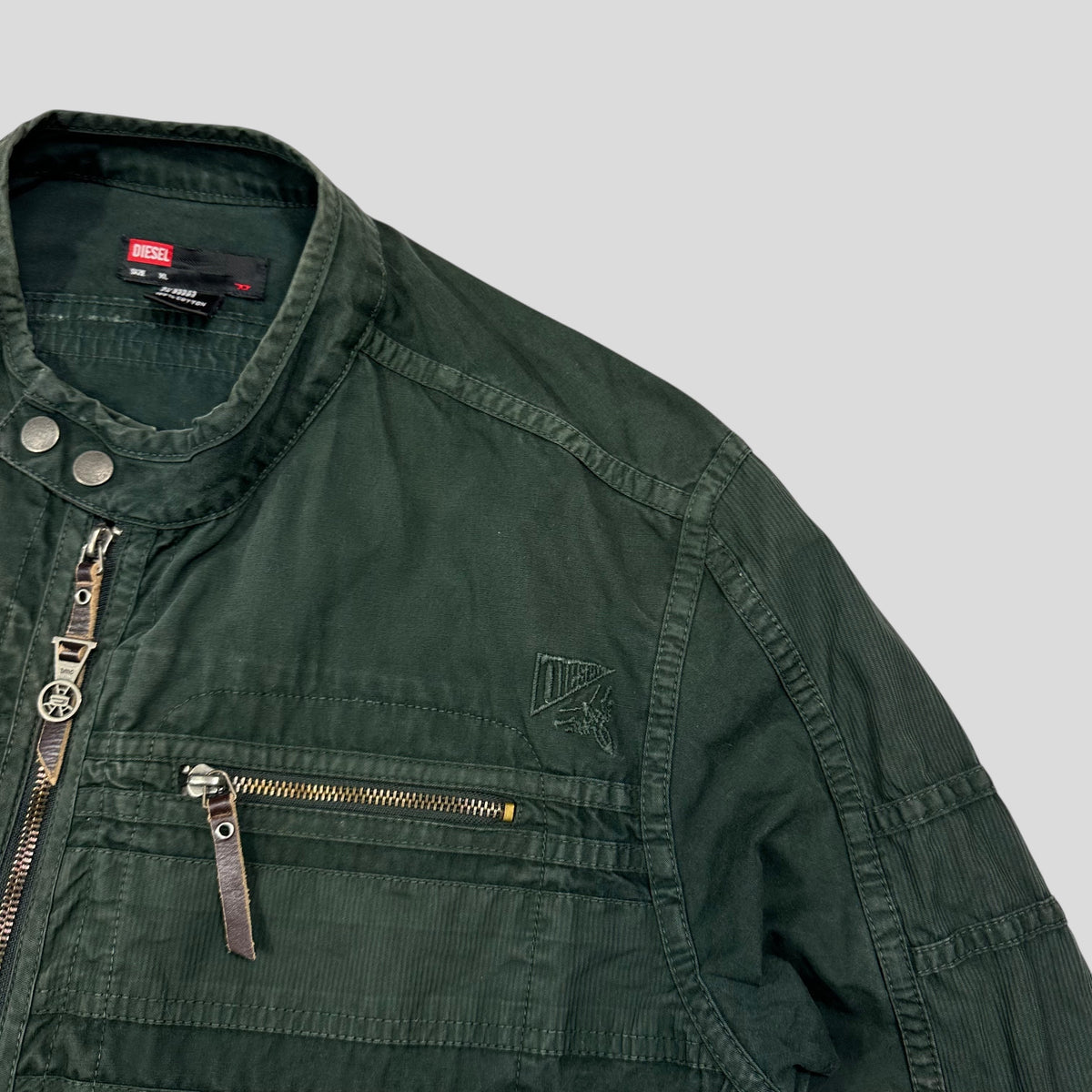 Diesel 00’s Green Cotton Multipocket Cargo Moto Jacket - L | XL, Green