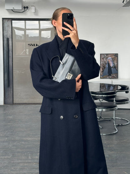 English Vintage 1990s Pure Wool Double Breasted Coat - XL