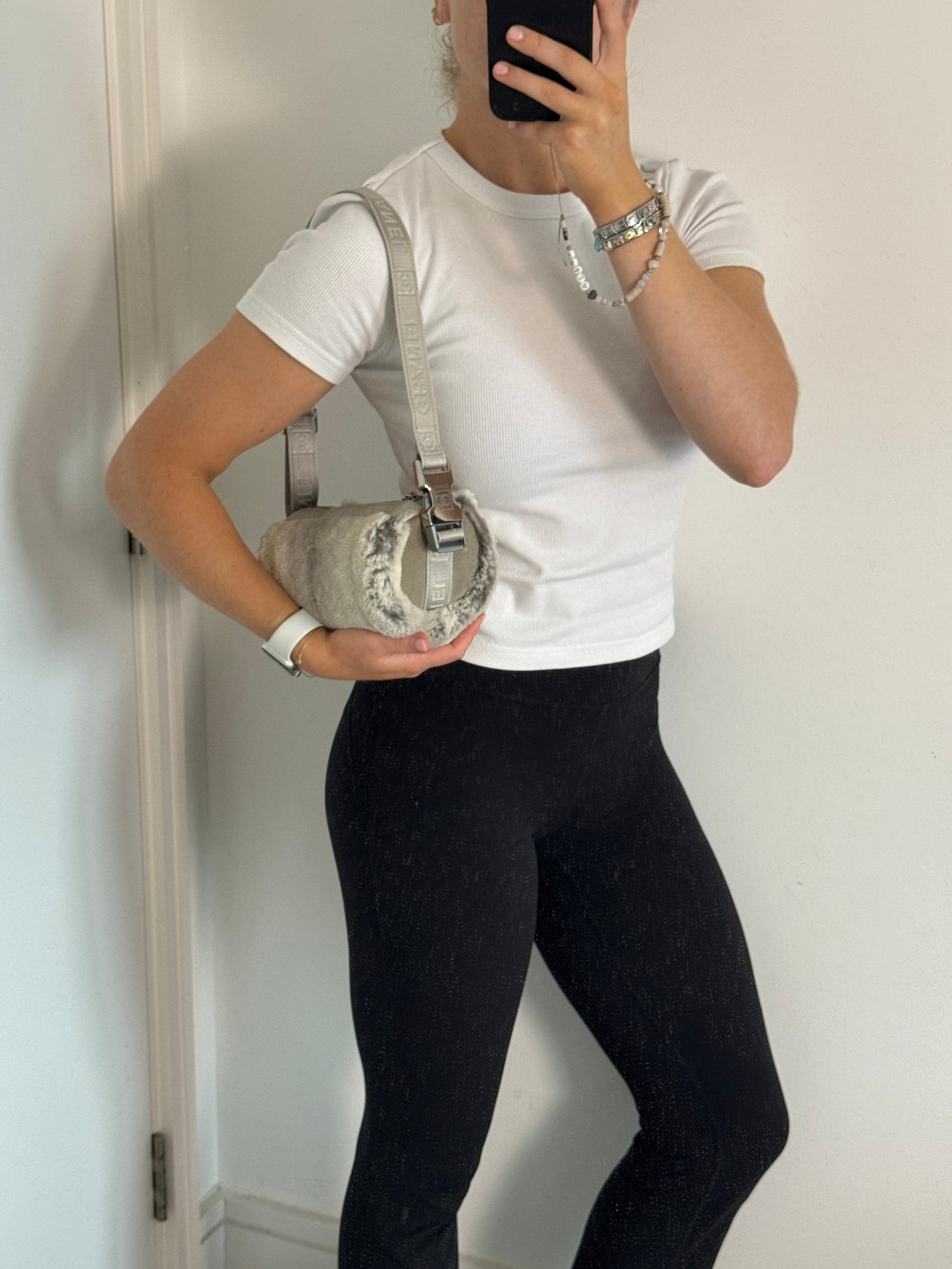 Vintage 2005/2006 Chanel Sport Lapin Fur Mini Duffle Shoulder Bag | O/S, Grey