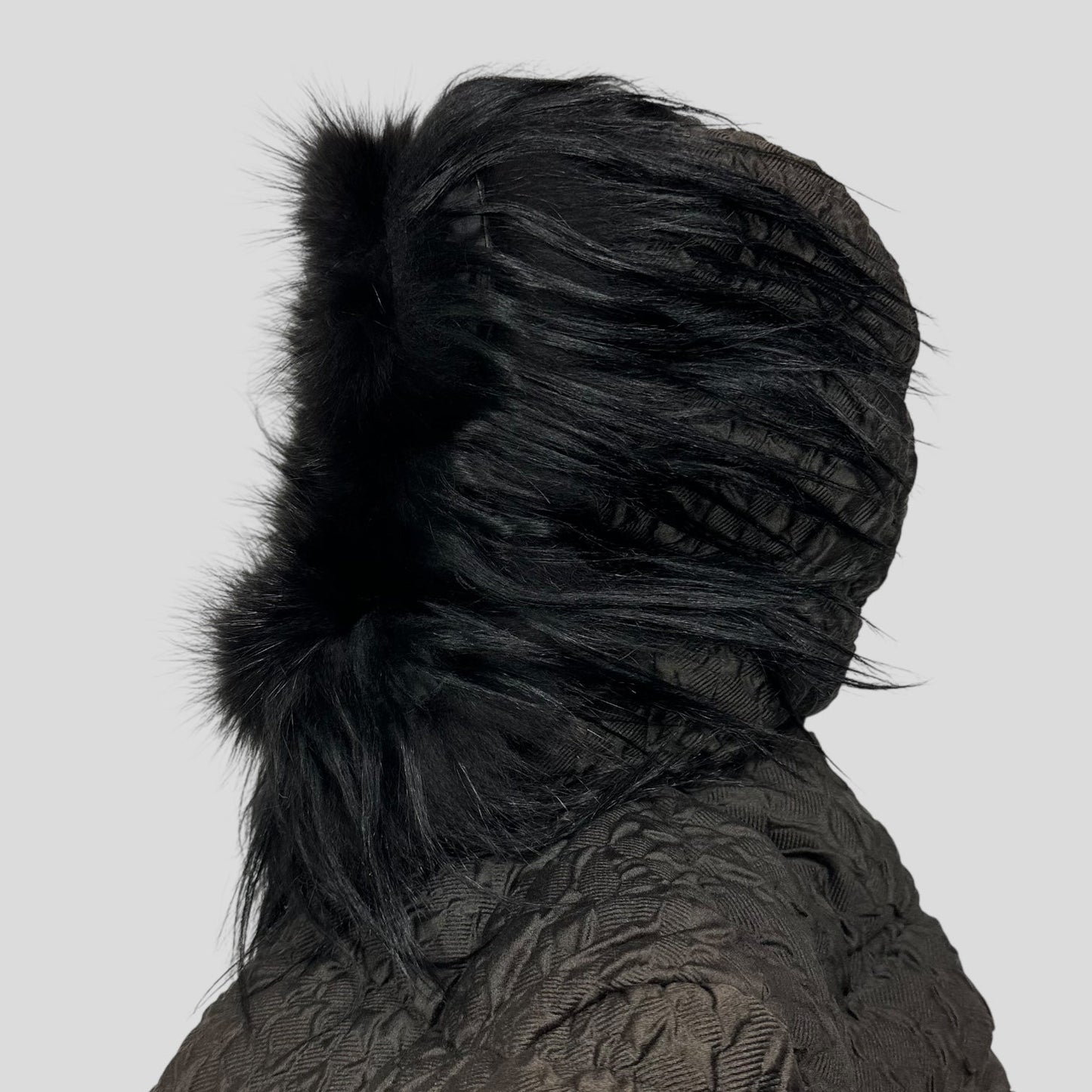 Prada 2014 Extreme Fur Hooded Silk & Wool Textured Puffer Jacket - IT44 (S) | Default Title, Blue