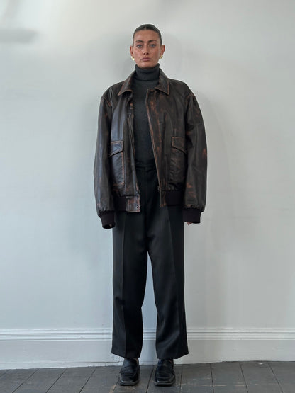 Vintage Distressed Leather Jacket - XL