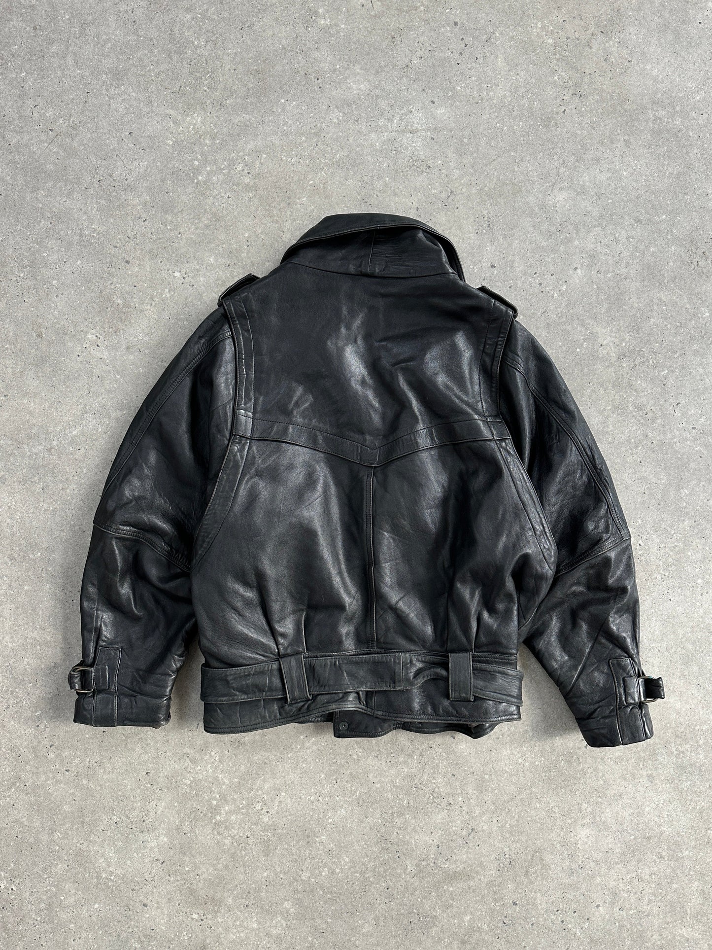 Vintage Belted Buckle Leather Jacket - XL