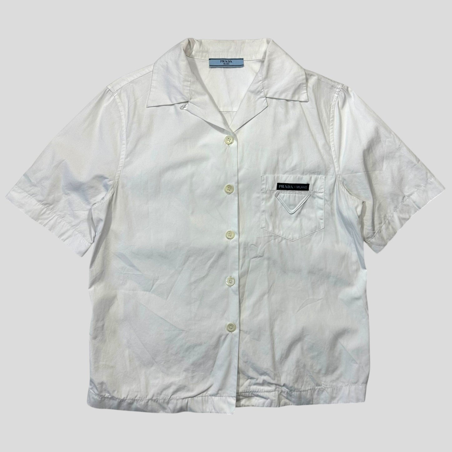 Prada Milano 2019 Camp Collar Triangle Logo Boxy Shirt - IT38 | Default Title, Multicoloured