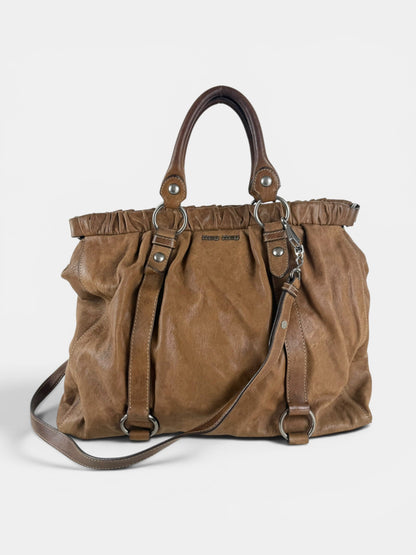 2010s Miu Miu Vitello Leather Large 2Way Brown Handbag | O/S, Brown