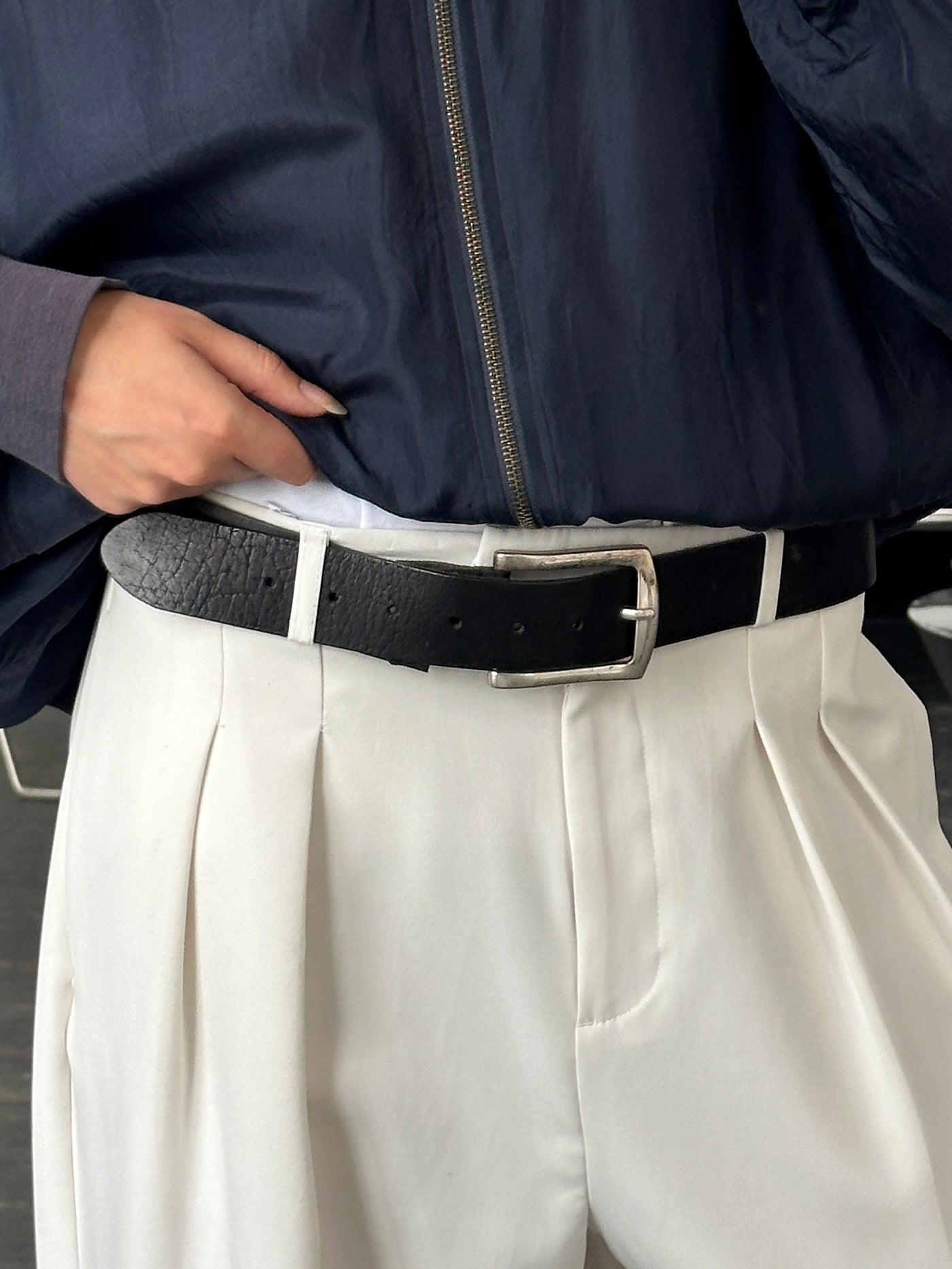 Italian Vintage 1990s Chrome Leather Belt - 34-38”