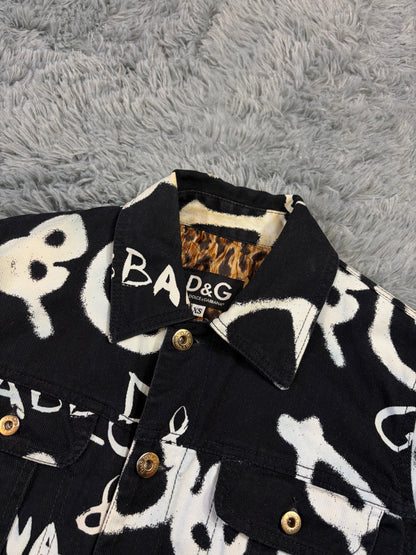 Dolce & Gabbana 2001 Graffiti Logo Cropped Denim Jacket - XS | O/S, Black