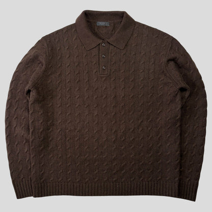 Prada 2024 Triangle Logo Cashmere Collared Cable-knit - L/XL | O/S, Brown