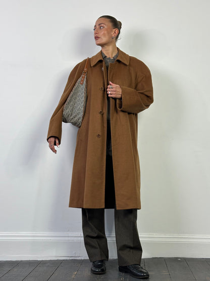 British Vintage Pure Cashmere Concealed Placket Coat - XL