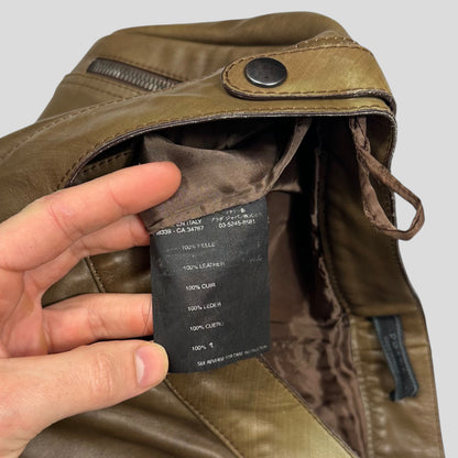 Prada Milano 00’s Khaki Brown Leather Moto Trousers - IT40