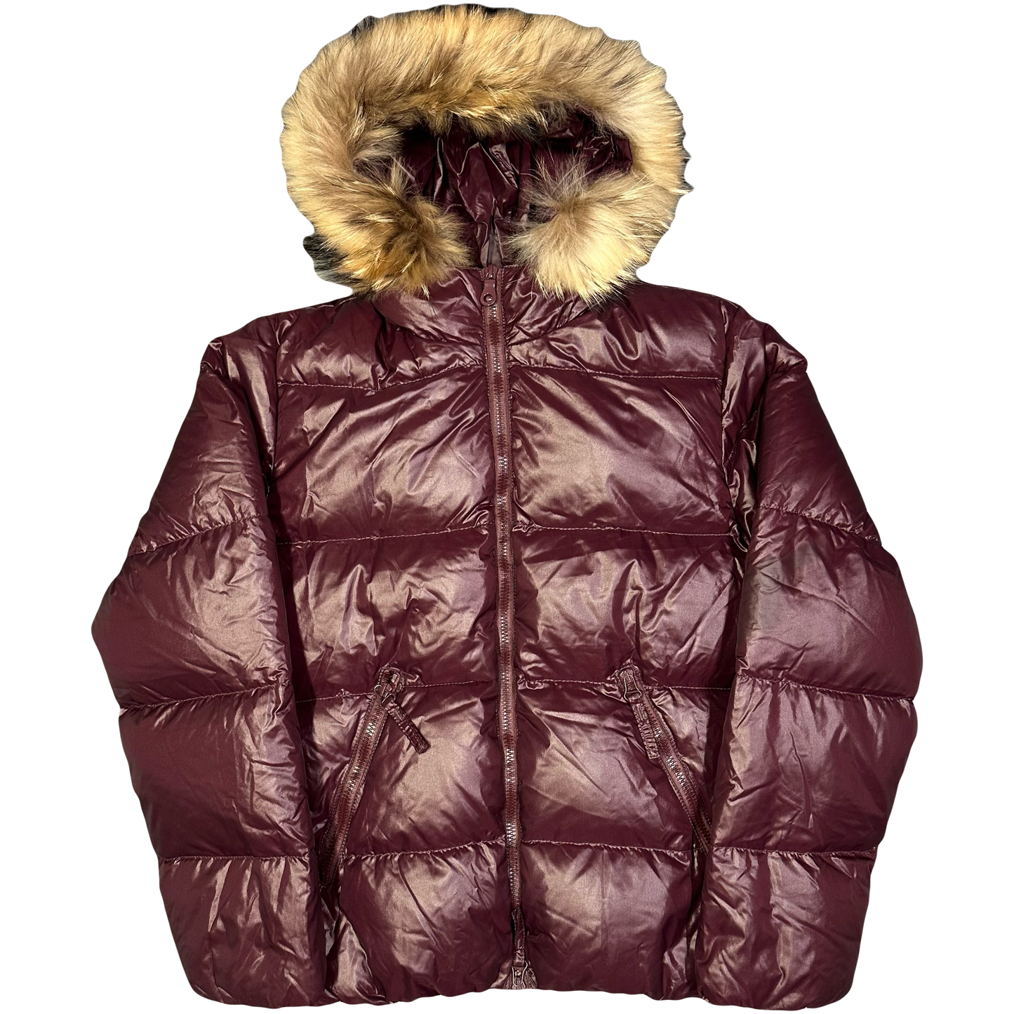 Duvetica Fur Hood Puffer Jacket In Burgundy Red ( M )