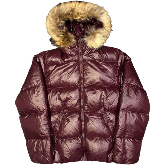 Duvetica Fur Hood Puffer Jacket In Burgundy Red ( M )