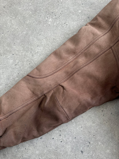 Vintage 1990s High Neck Aged Leather Bomber Jacket - L