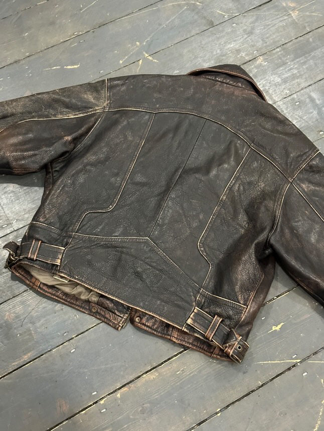 Vintage Distressed Motorcycle Jacket - XL