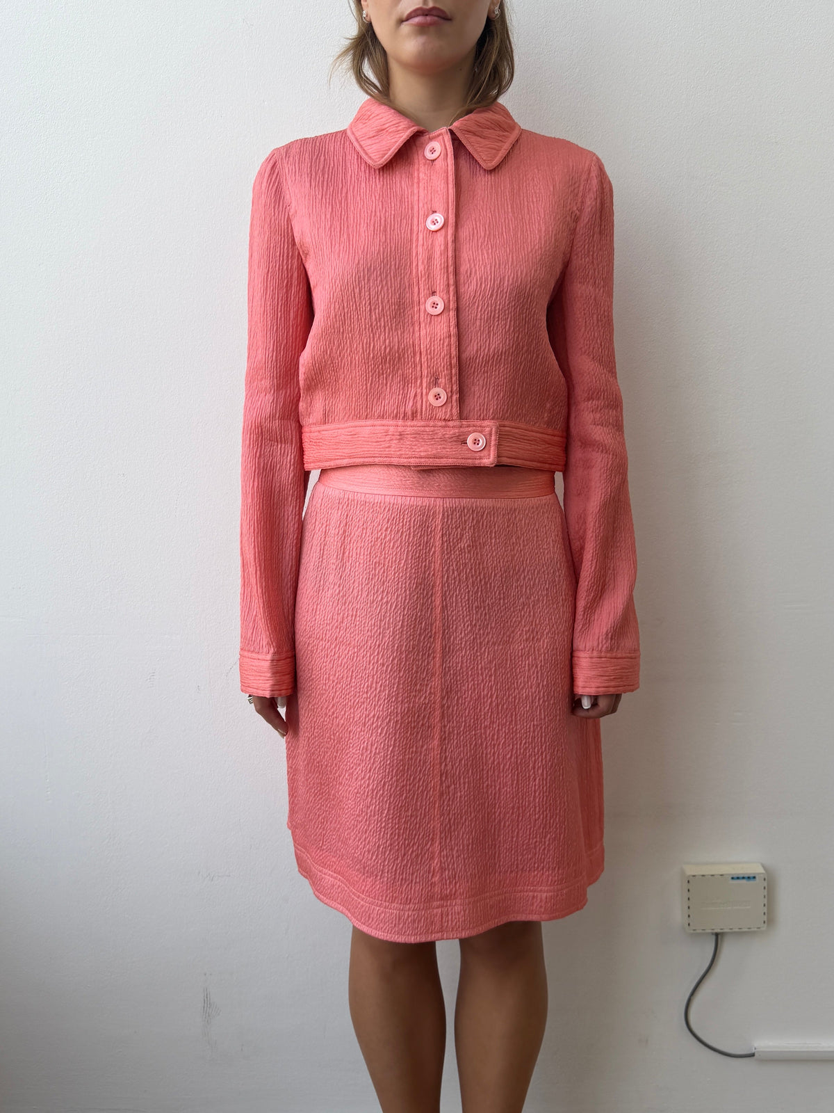 Prada 90s Textured Silk Set | 44, Red