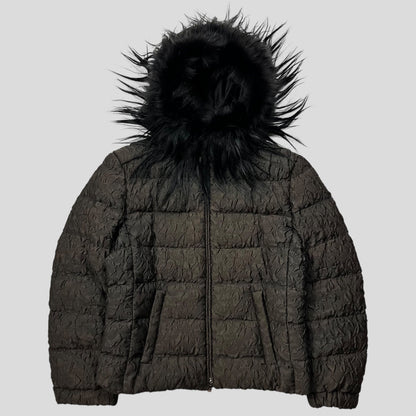 Prada 2014 Extreme Fur Hooded Silk & Wool Textured Puffer Jacket - IT44 (S) | Default Title, Blue