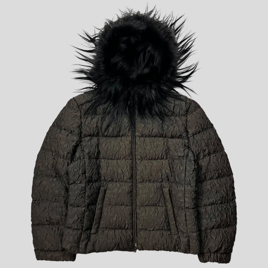 Prada 2014 Extreme Fur Hooded Silk & Wool Textured Puffer Jacket - IT44 (S) | Default Title, Blue