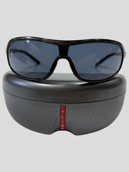Prada Sport 00’s Red Logo Blue Lens Shield Sunglasses | O/S, Multicoloured