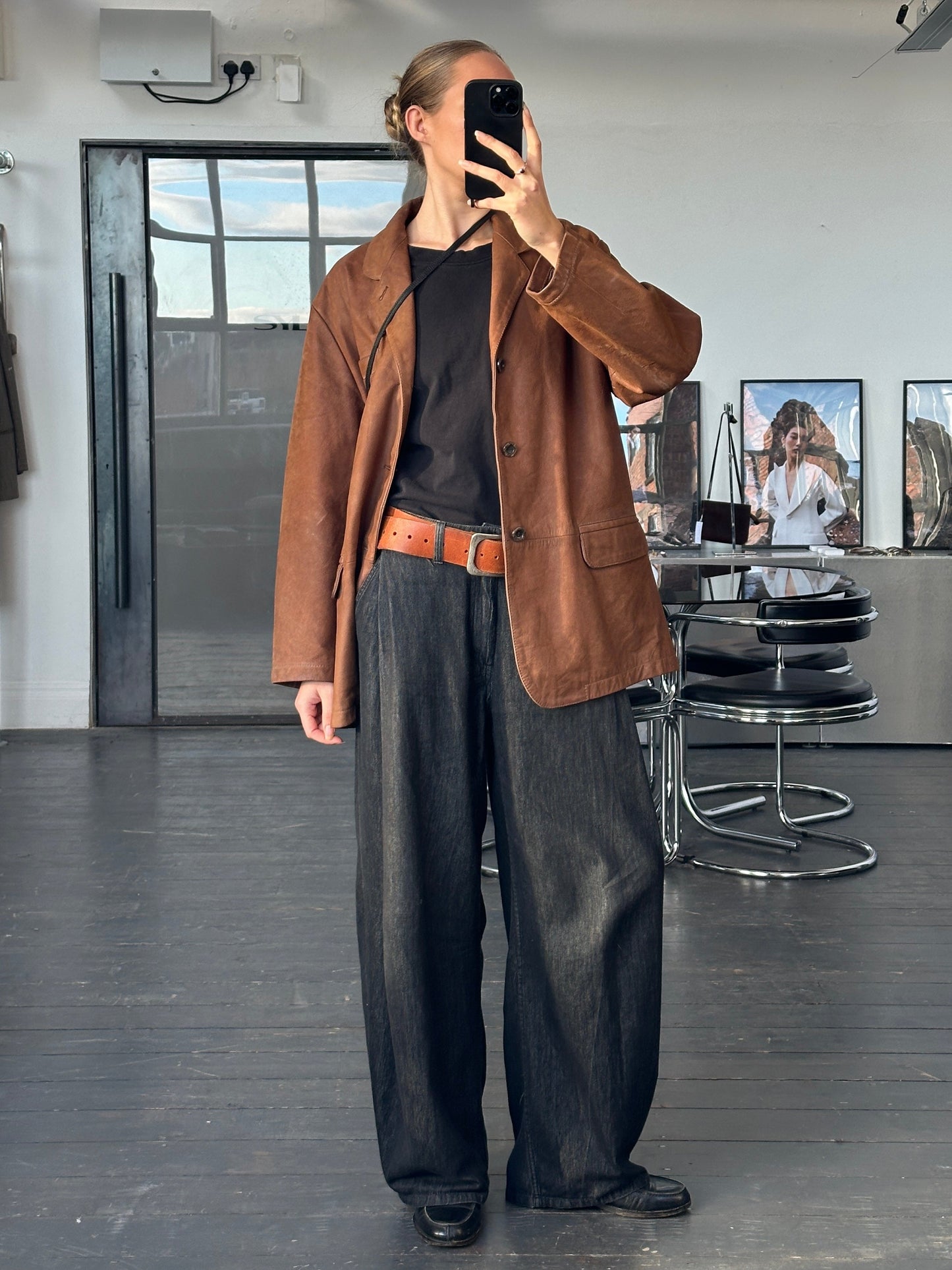 Vintage 1990s Square Leather Chunky Belt - W33-43