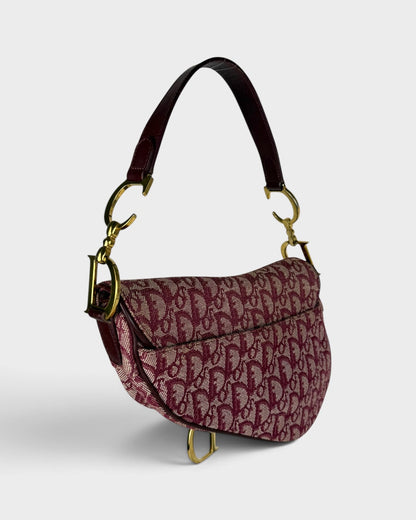 Vintage Christian Dior Monogram Bordeaux Red Saddle Shoulder Bag | O/S, Multicoloured