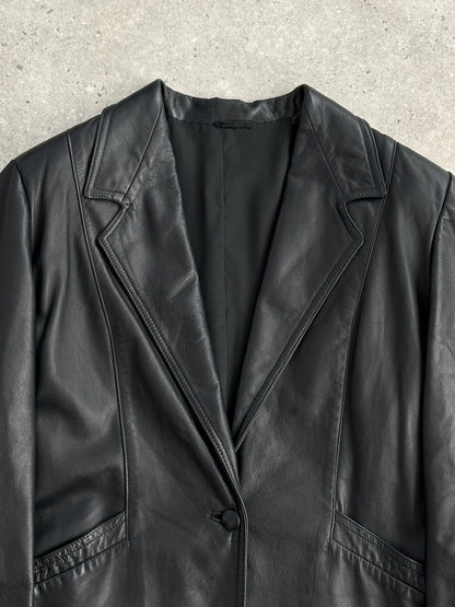 Vintage Single Button Leather Blazer Jacket - M