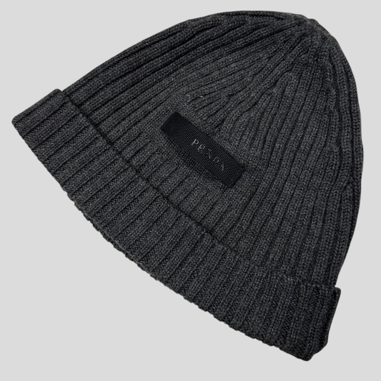 Prada Sport 2007 Carbon Logo Grey Wool Beanie - OS