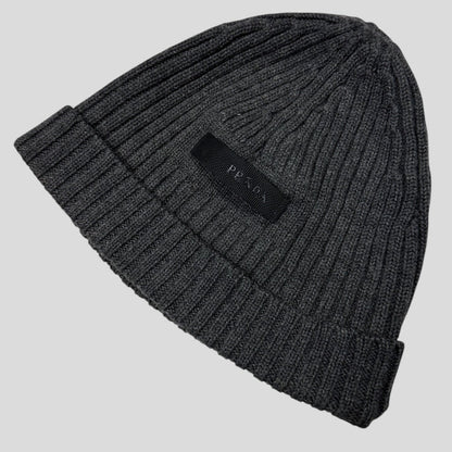 Prada Sport 2007 Carbon Logo Grey Wool Beanie - OS