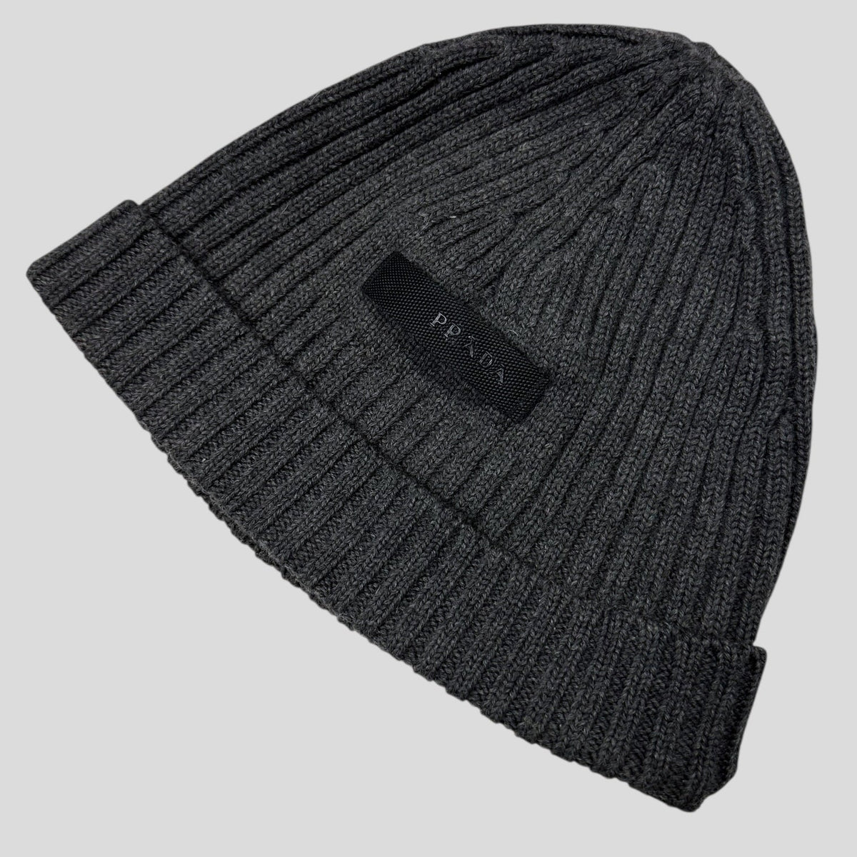 Prada Sport 2007 Carbon Logo Grey Wool Beanie - OS