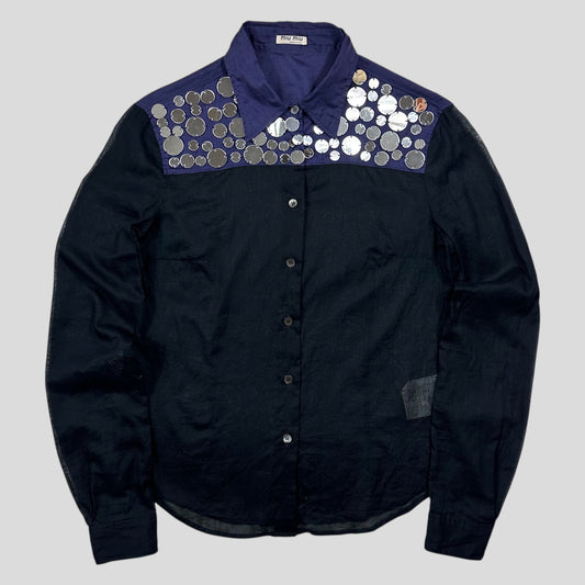 Miu Miu SS05 Mirror Appliqué Sheer Cotton Bi-colour Shirt - IT44 (M)