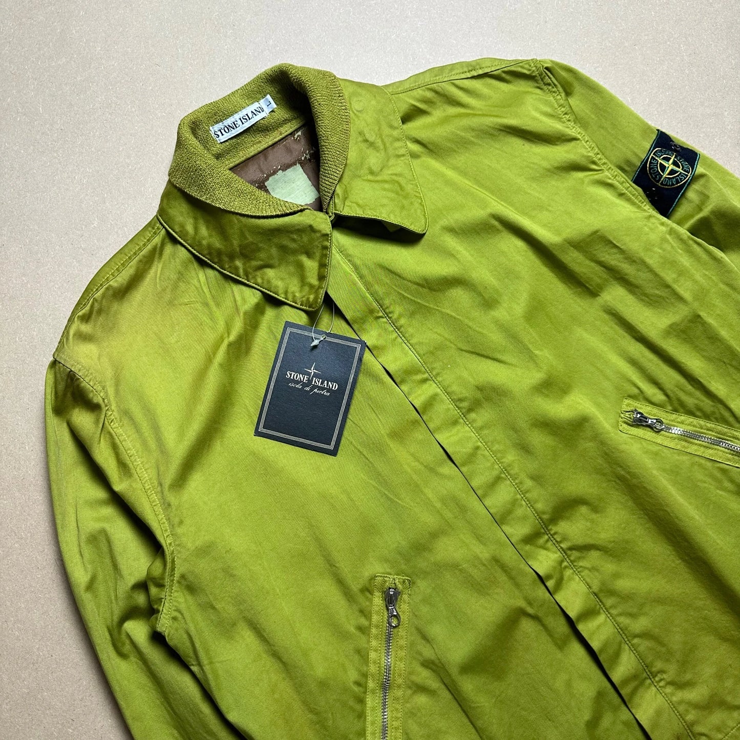 S/S 1988 Lime Green Raso Gommato Double Collar Bomber Jacket