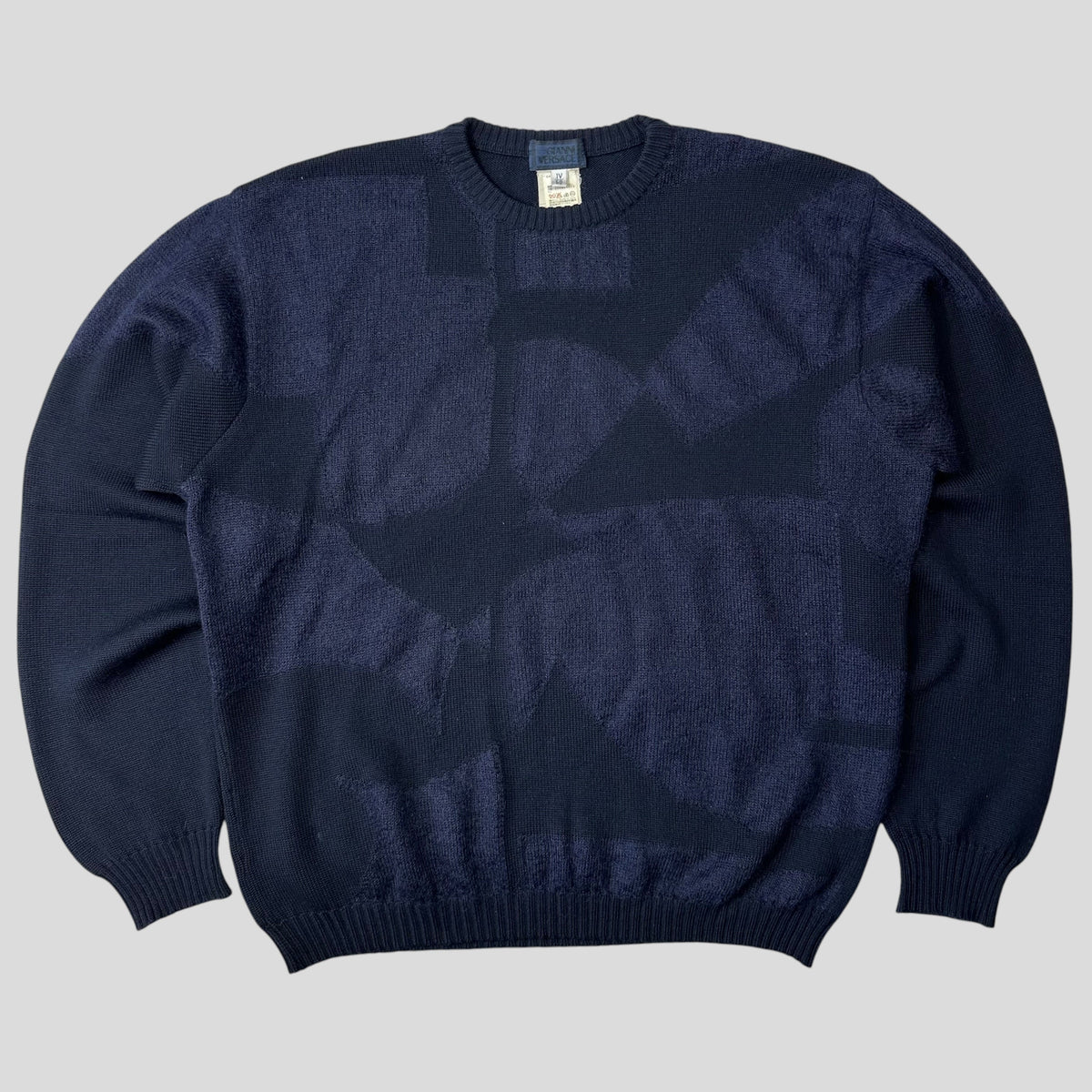 Gianni Versace 90’s Mohair & Wool Abstract Panelled Knit Jumper - IT50 | Large, Navy