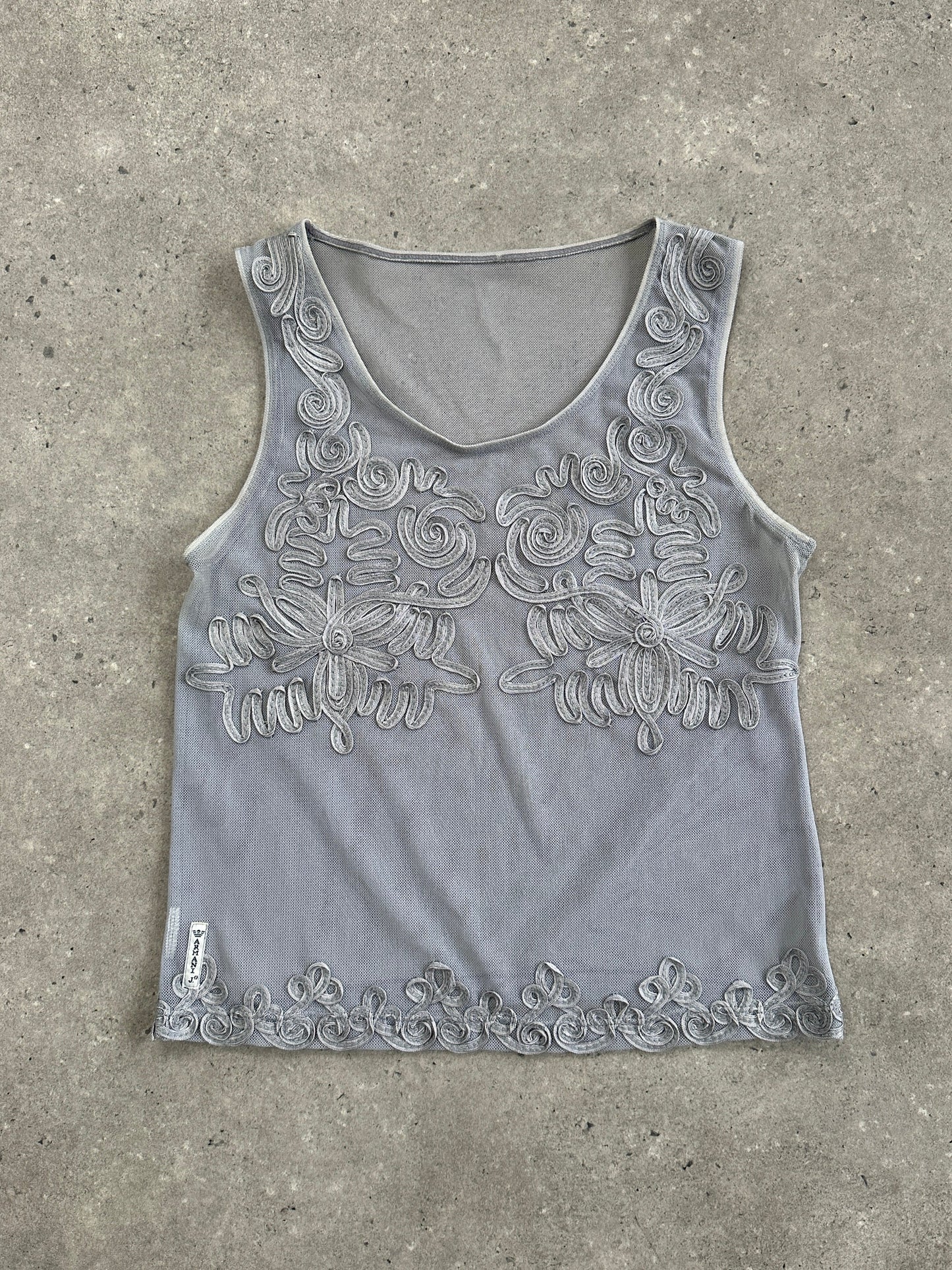Armani Jeans 1990s Sheer Appliqué Vest Top - S/M
