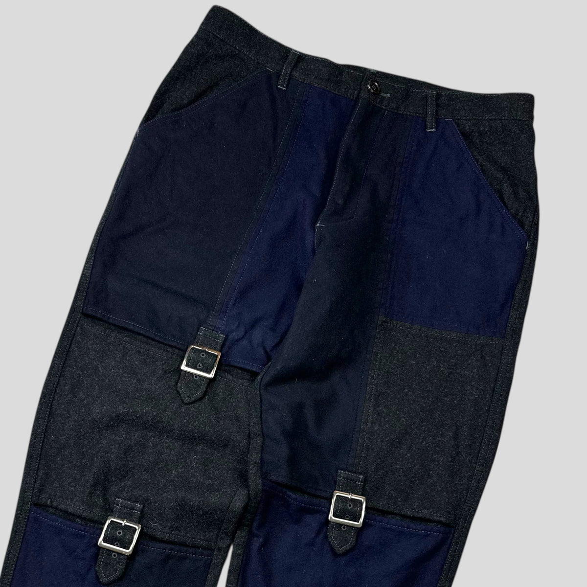 CDG SHIRT 00’s Buckle Patchwork Panelled Wool Trousers - L | W35, Multicoloured