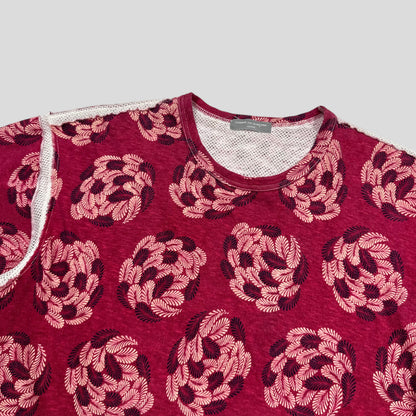 CDG Homme 2003 Feather Print Mesh Layered Technical T-shirt - M | Medium, Red