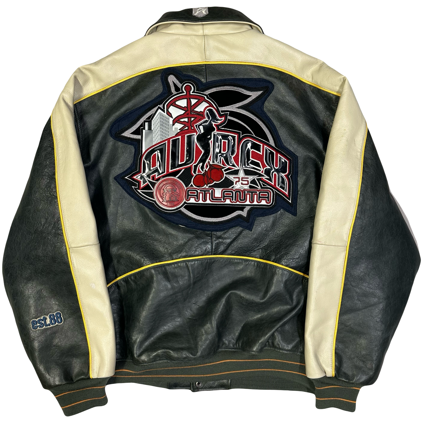 ARCHIVE Avirex Atlanta Leather Jacket In Dark Green & Cream - Bootleg ( XL )