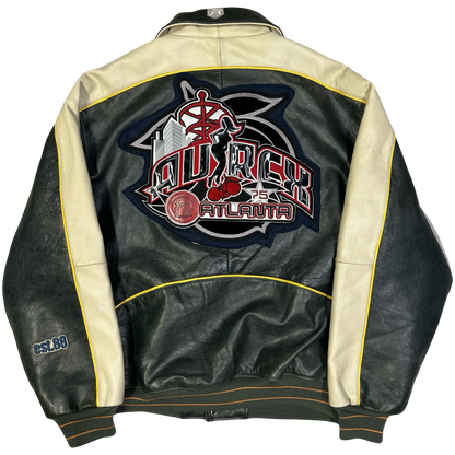 ARCHIVE Avirex Atlanta Leather Jacket In Dark Green & Cream - Bootleg ( XL )