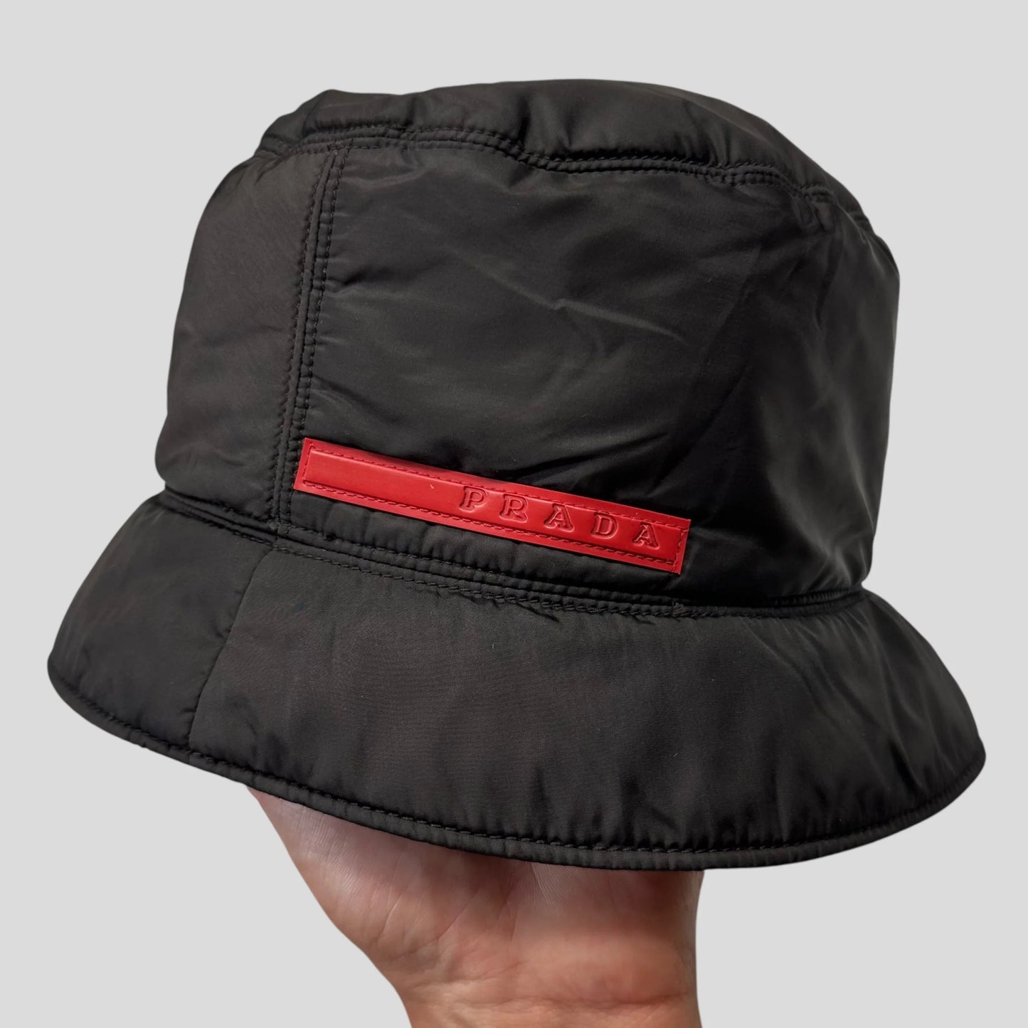 Prada Sport 1999 Nylon Padded Red Tab Bucket Hat - M/L
