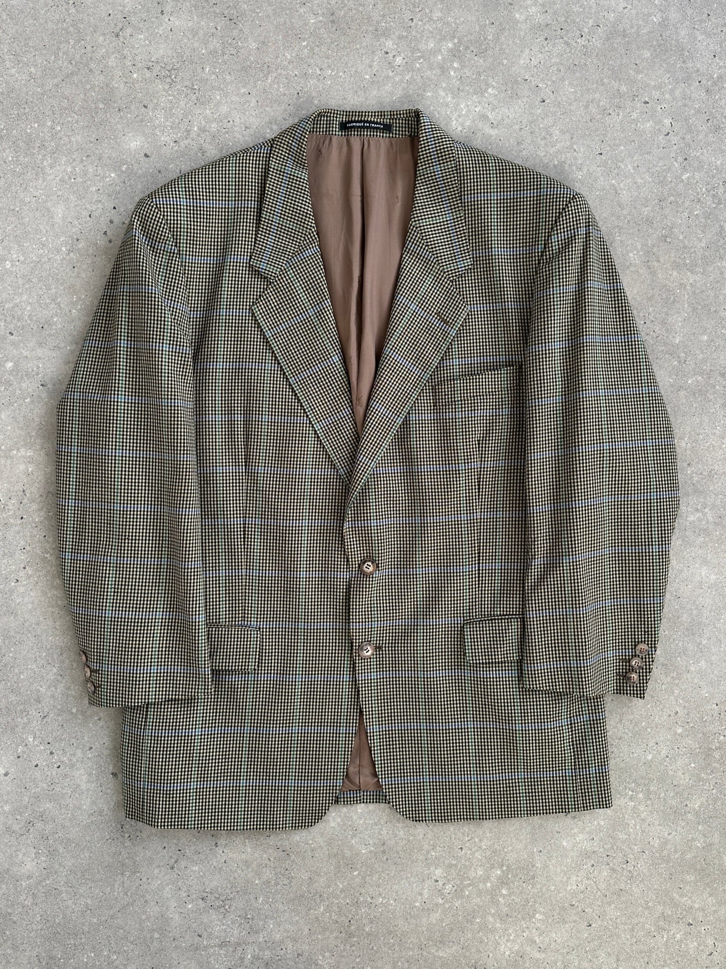 Yves Saint Laurent Pour Homme 1990s Wool Single Breasted Check Blazer - 44R/XL