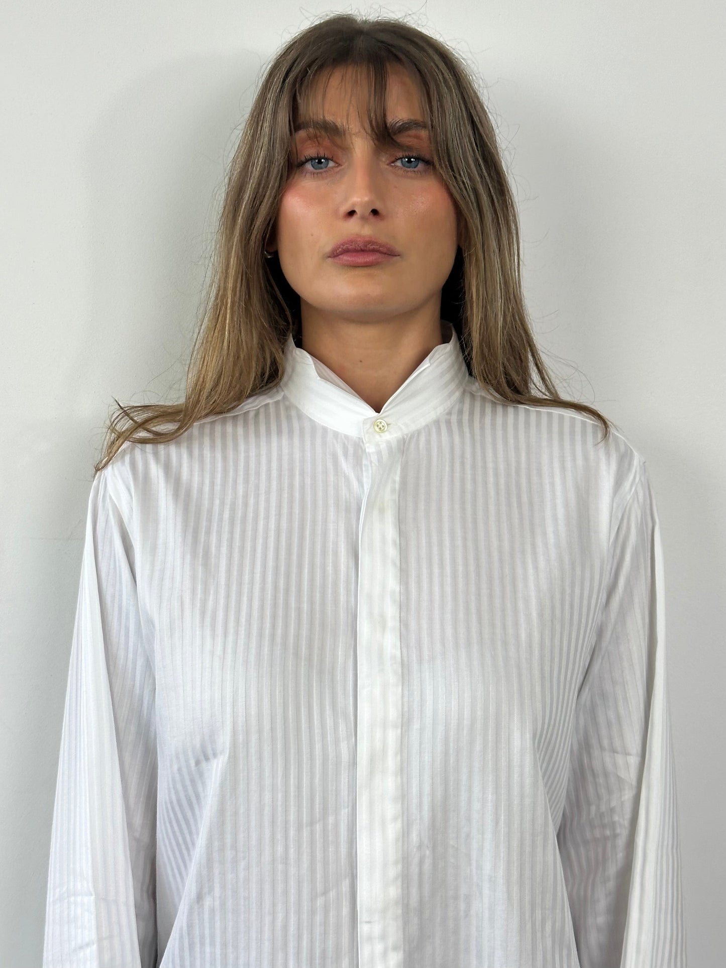 Italian Vintage Pure Cotton Stripe Wing Collar Shirt - L