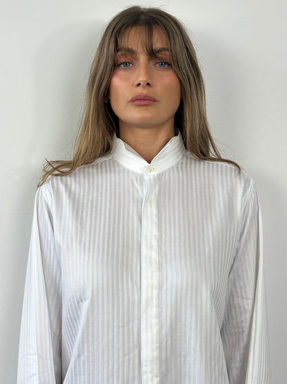 Italian Vintage Pure Cotton Stripe Wing Collar Shirt - L