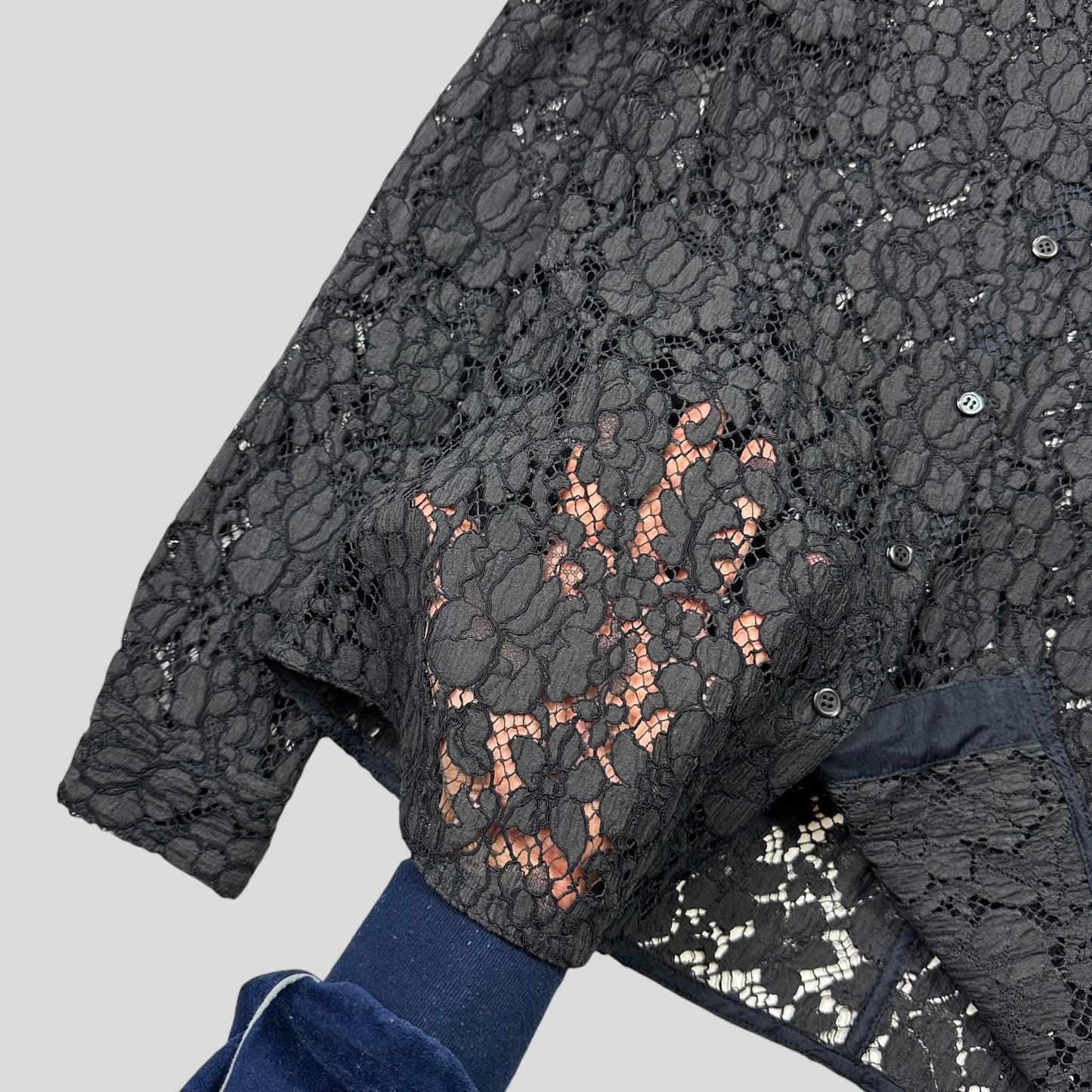 Prada 00’s Floral Broderie Lace Mesh Blouse Shirt - M | Default Title, Black