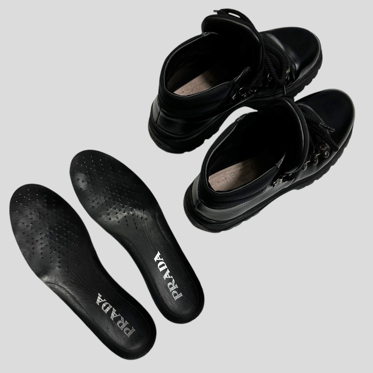 Prada Milano 90’s Leather + Nylon Combat Boots - UK4 | Black