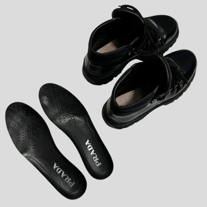 Prada Milano 90’s Leather + Nylon Combat Boots - UK4 | Black