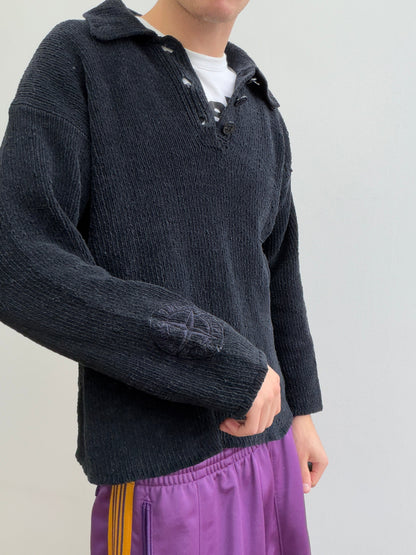 Stone Island SS97 Chenille Knit Button-Collar Jumper | Small, Black