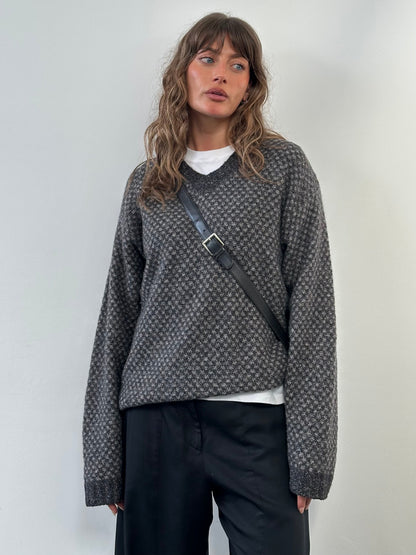 Italian Vintage 1990s V Neck Wool Silk Knitted Jumper - XL